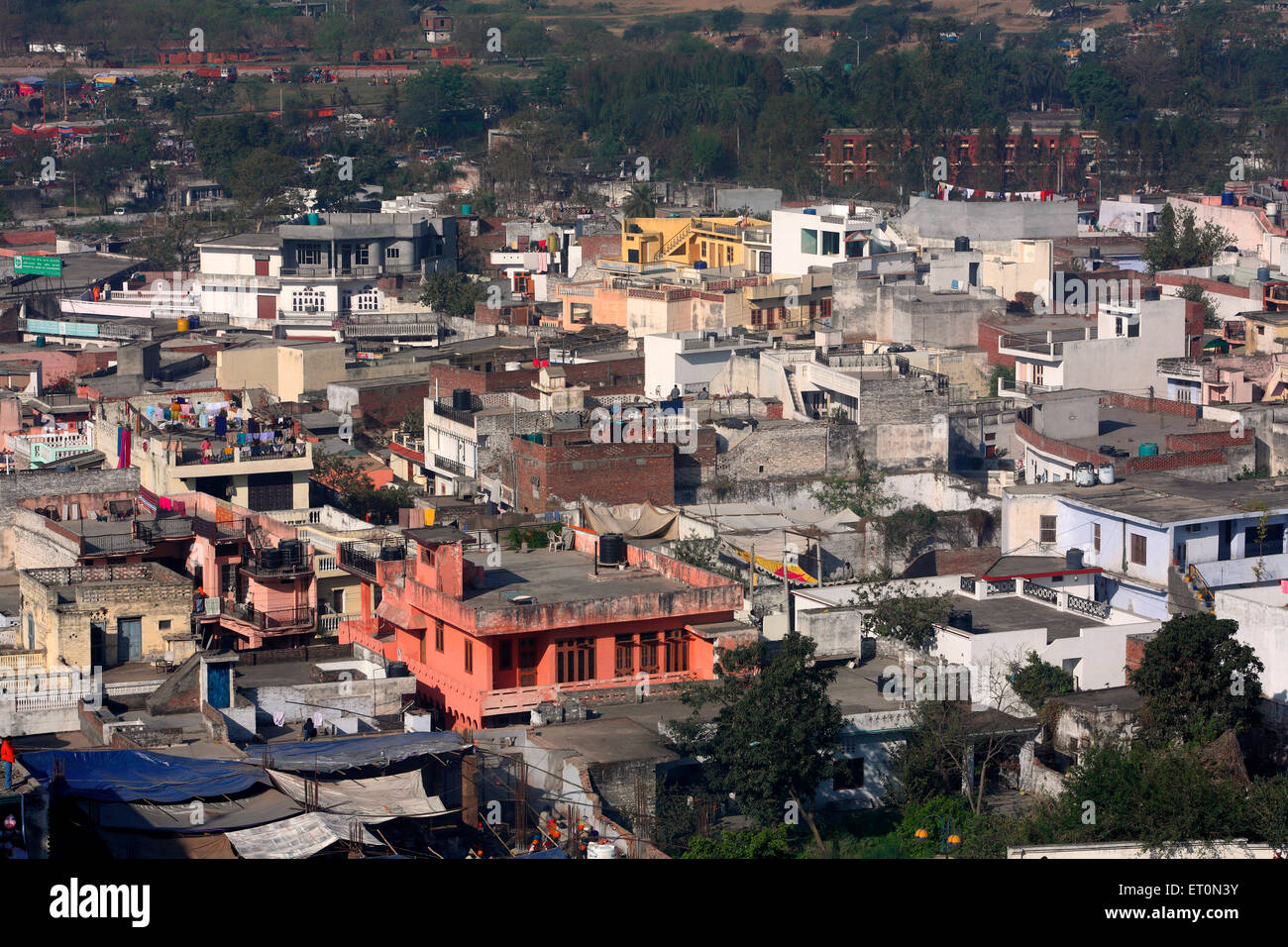 Aerial view of Anandpur Sahib city in Rupnagar district ; Punjab