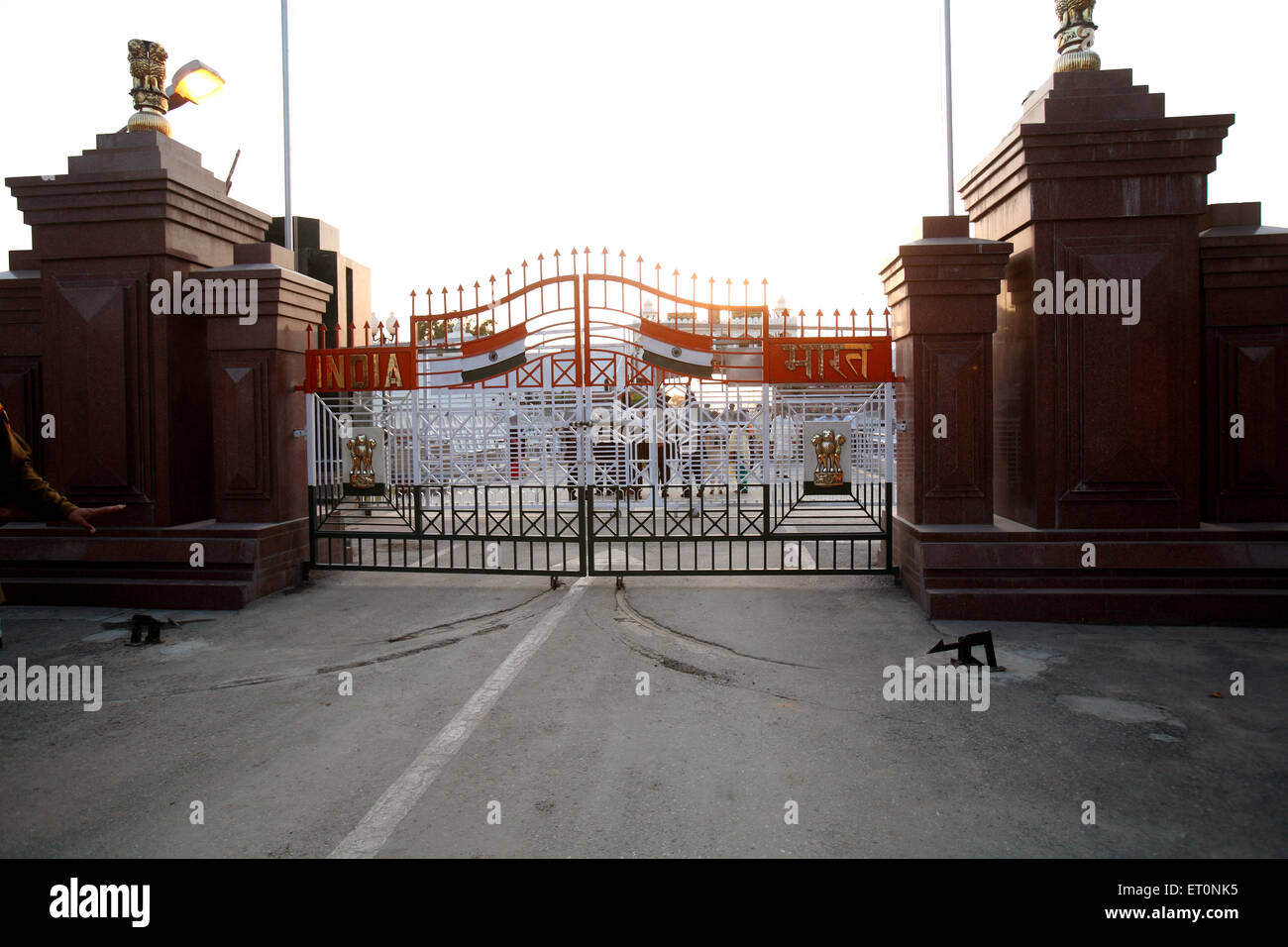 Indian border gate at Wagah border ; Amritsar ; Punjab; India Stock Photo