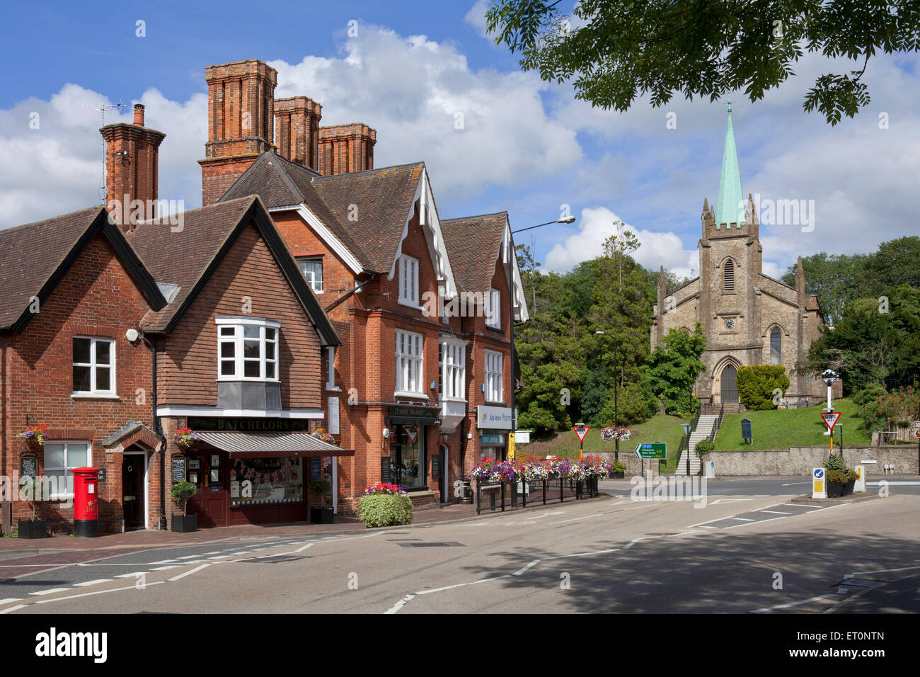 Village of Riverhead, Sevenoaks, Kent, with letterbox, shops and church