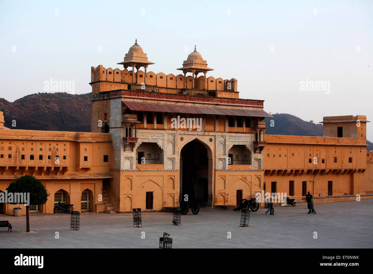 Arched gate of Amber or  Amer fort constructed in 1592  ;  Jaipur  ; Rajasthan  ;  India Stock Photo