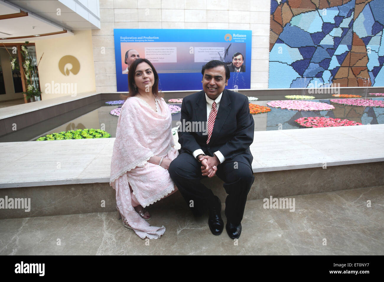 Mukesh Dhirubhai Ambani, Indian billionaire businessman, Chairman and Managing Director of Reliance Industries with wife Nita Mukesh Ambani, India Stock Photo