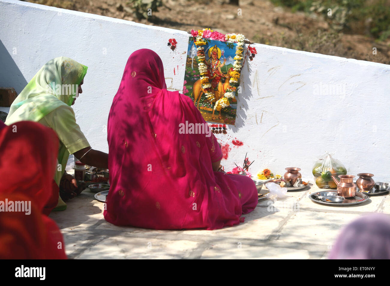Women praying Goddess Durga, Rajasthan, India Stock Photo