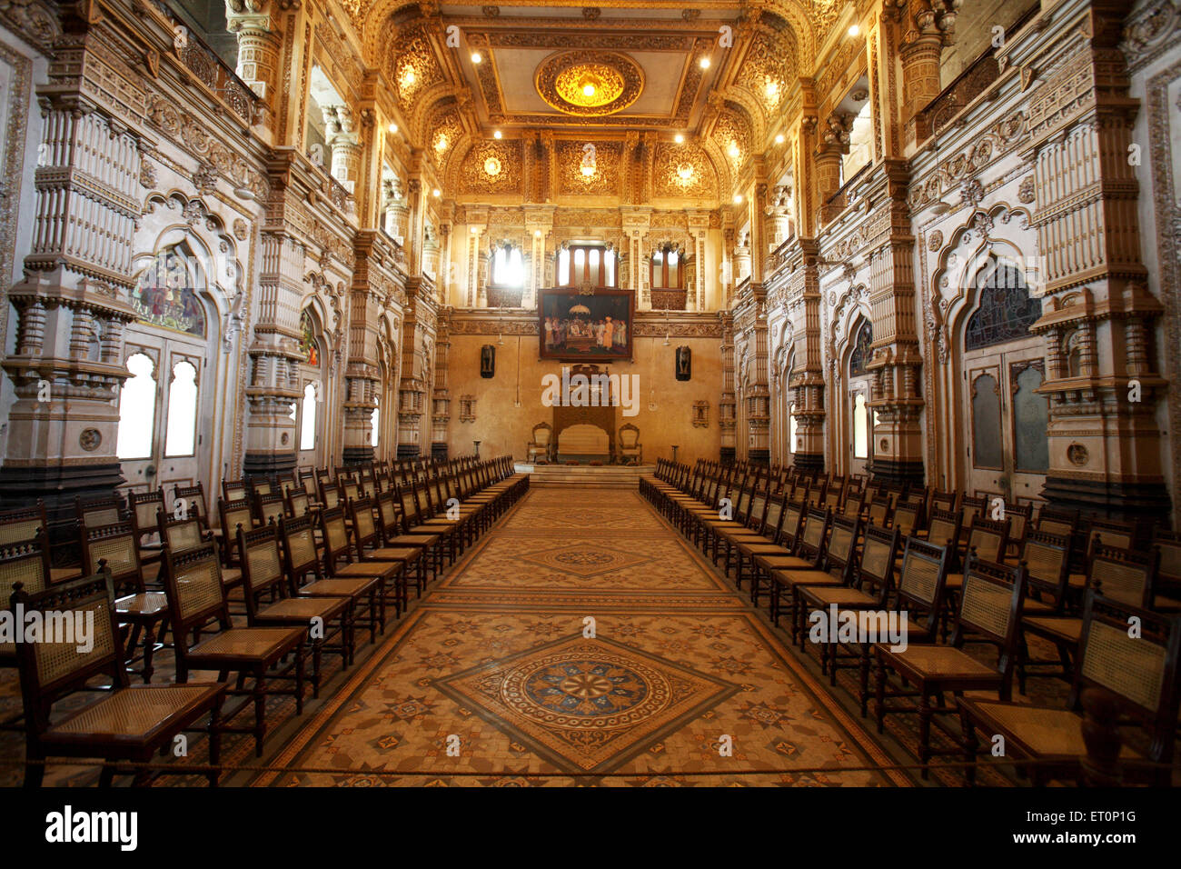 Interior in royal palace of Shahu Maharaj ; Kolhapur ; Maharashtra ; India Stock Photo