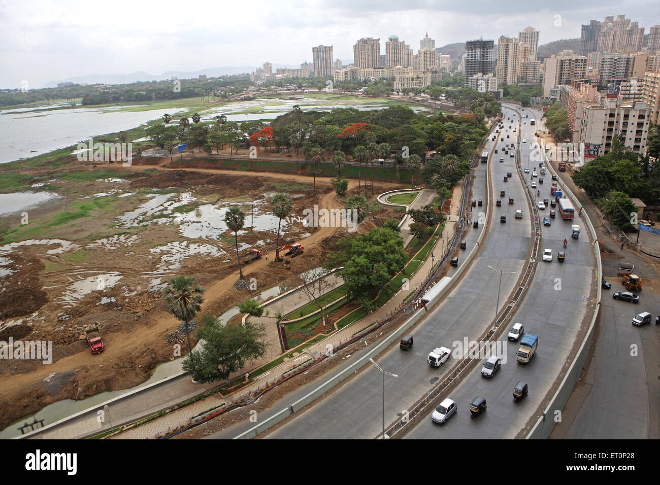 Aerial of Jogeshwari Vikhroli Link road, Powai, Bombay, Mumbai