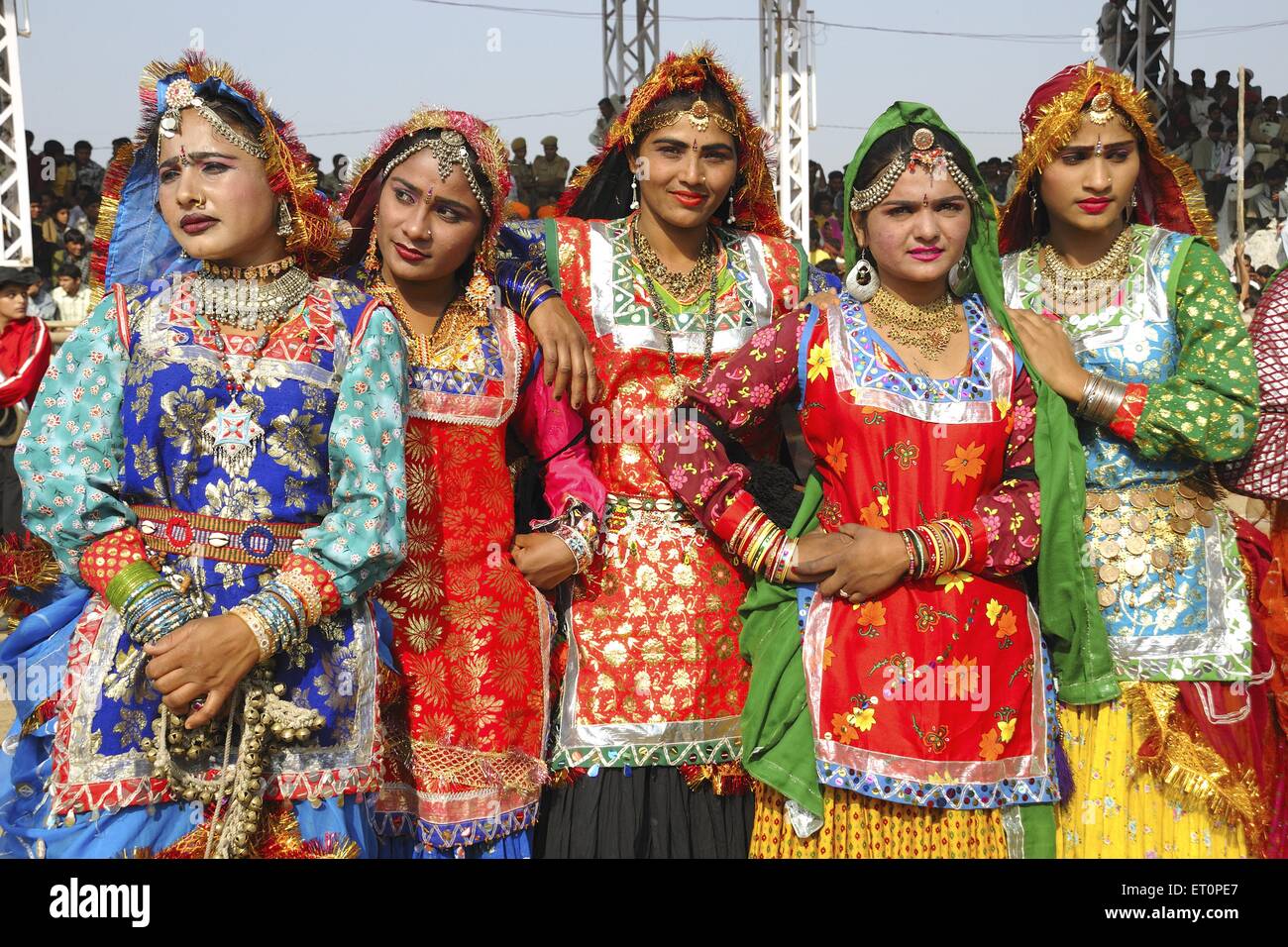 Girls wearing traditional Rajasthani costume in Pushkar fair ; Rajasthan ; India NO MR Stock Photo