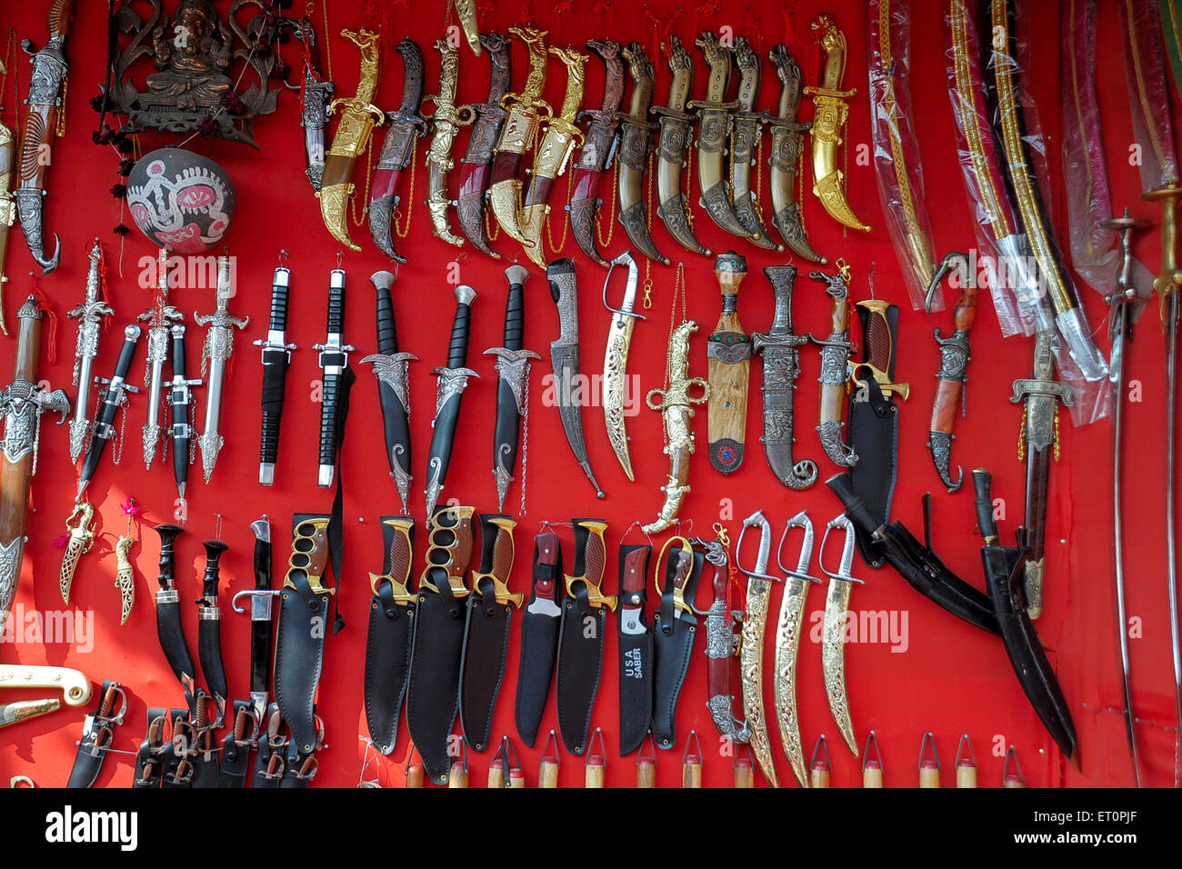 Daggers for sale, Pushkar Fair, Camel Fair, Kartik Mela, Pushkar Mela, Pushkar, Ajmer, Rajasthan, India, Indian fairs Stock Photo