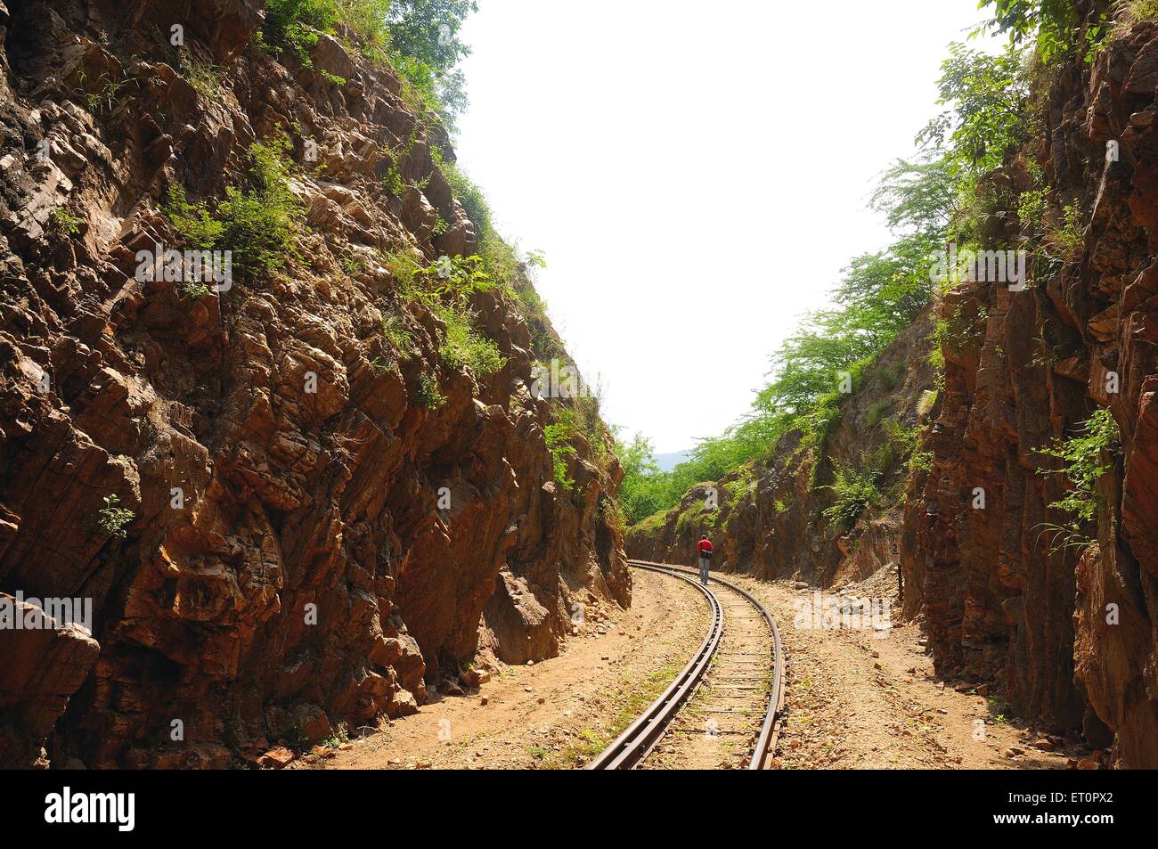 Railway line ; Railway track ; Goram Ghat ; Kachhbali ; Marwar Junction ; Pali ; Rajasthan ; India Stock Photo
