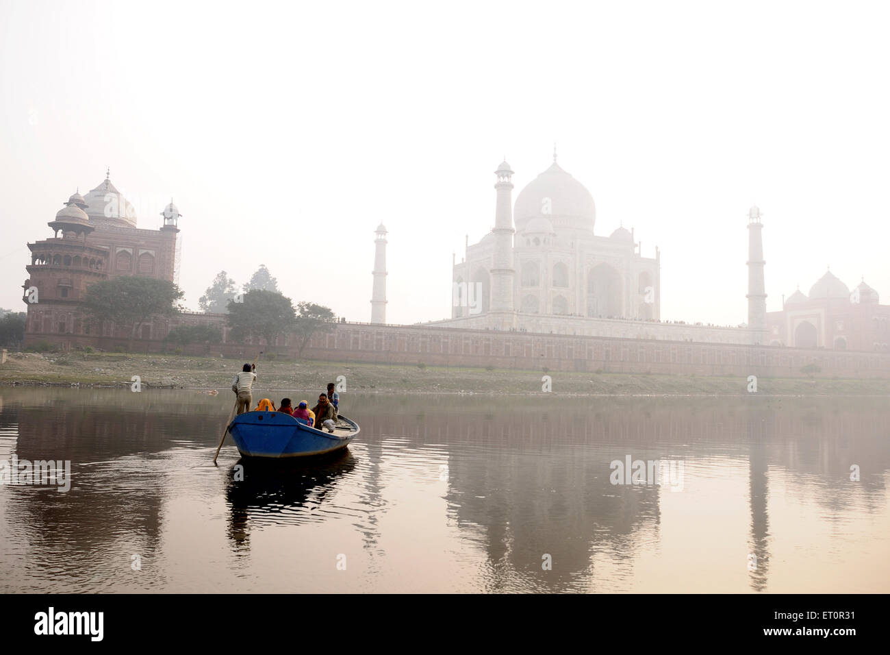 Boat in yamuna river near Taj Mahal ; Agra ; Uttar Pradesh ; India