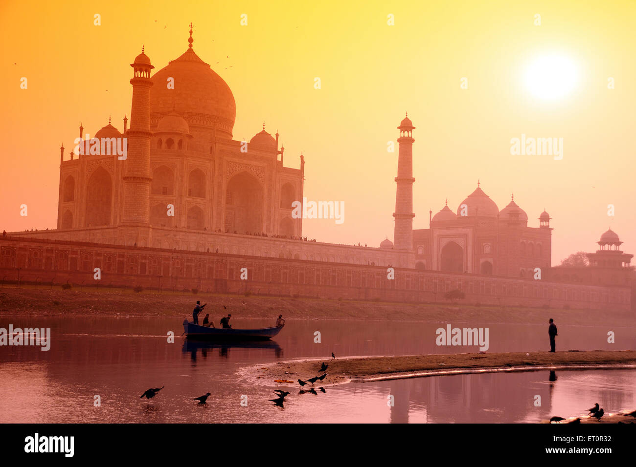 Boat in yamuna river near Taj Mahal ; Agra ; Uttar Pradesh ; India Stock Photo