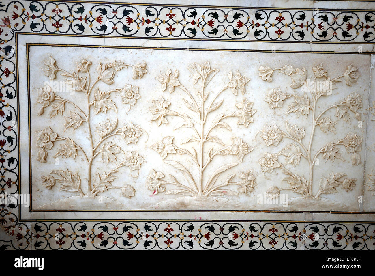 White marble stone handwork in Taj Mahal ; Agra ; Uttar Pradesh ; India Stock Photo