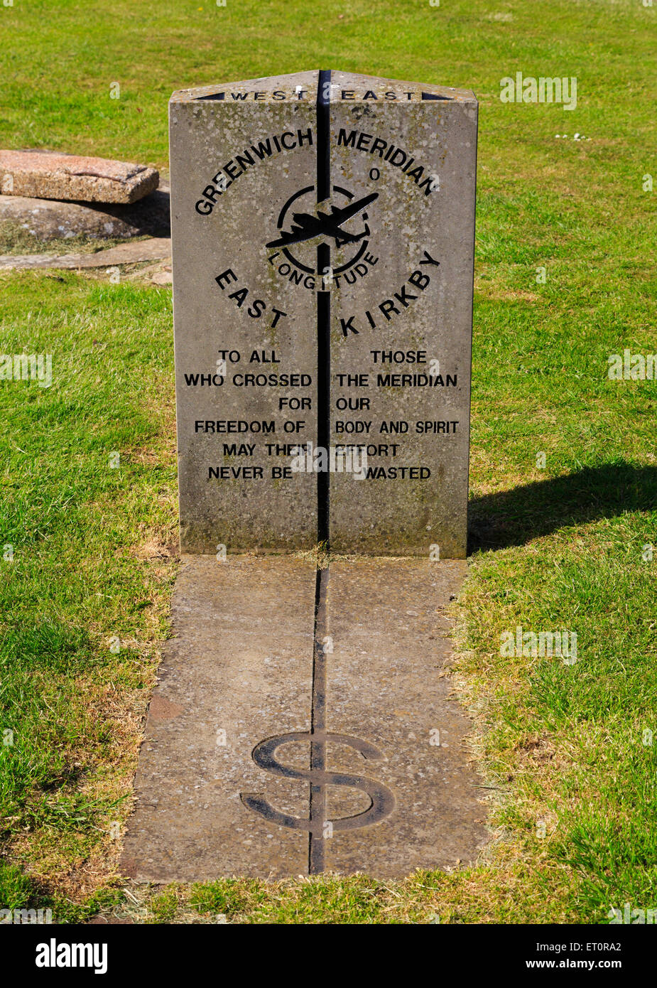 Greenwich meridian memorial stone at East Kirkby Aviation Heritage
