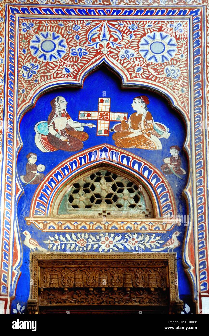 Paintings on wall of Haveli , Fatehpur Shekhavati , Rajasthan , India Stock Photo