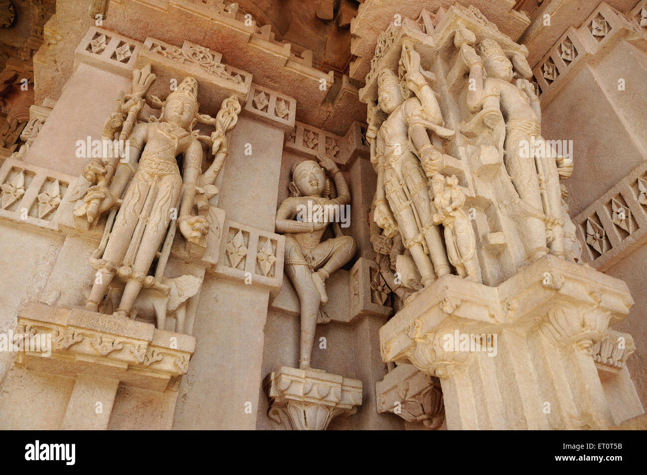 Statues engraved on pillar ; Deval ; Mandore ; Jodhpur ; Rajasthan ; India Stock Photo