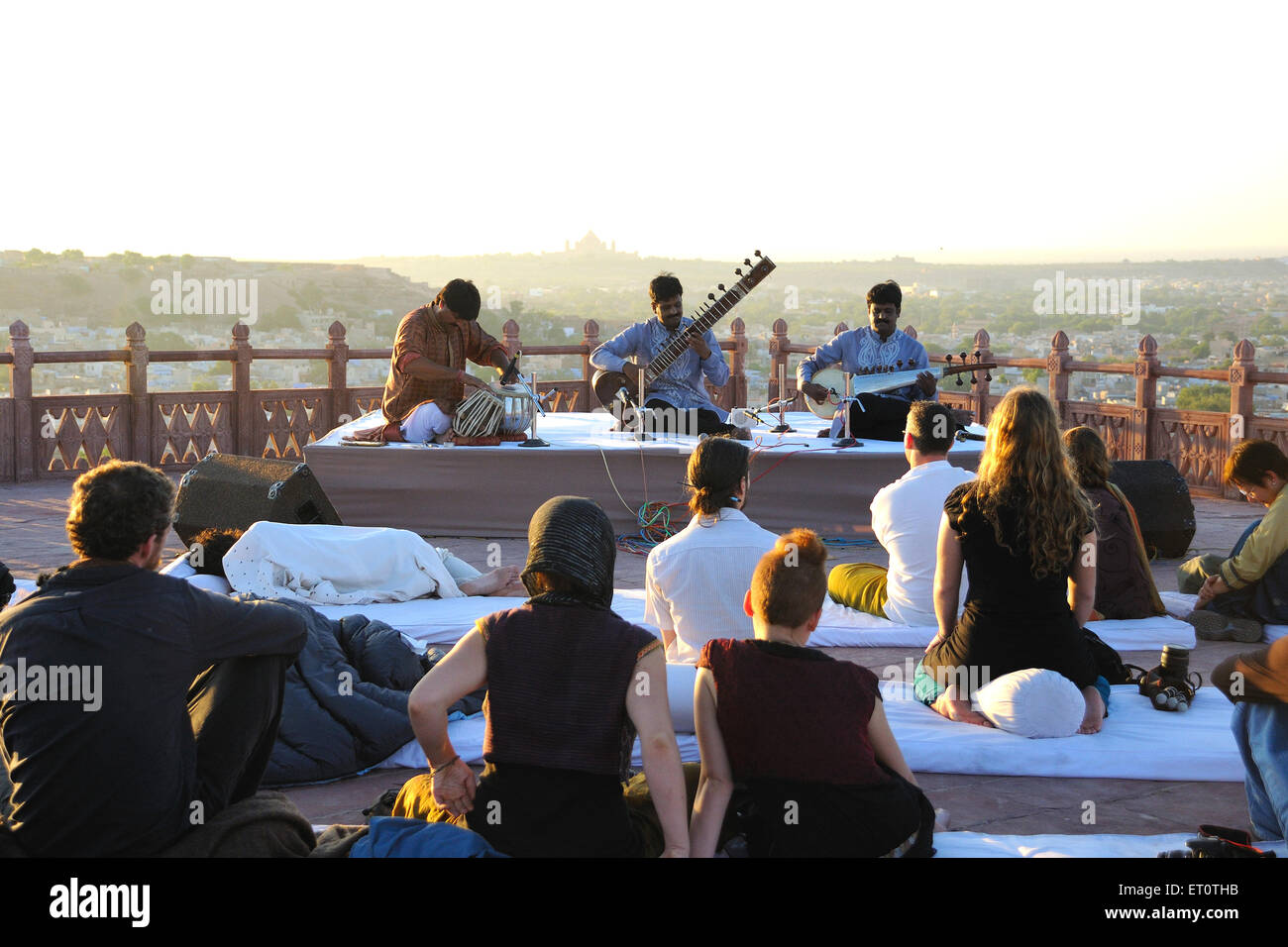Musicians performing at Jaswant Thada ; Jodhpur ; Rajasthan ; India Stock Photo