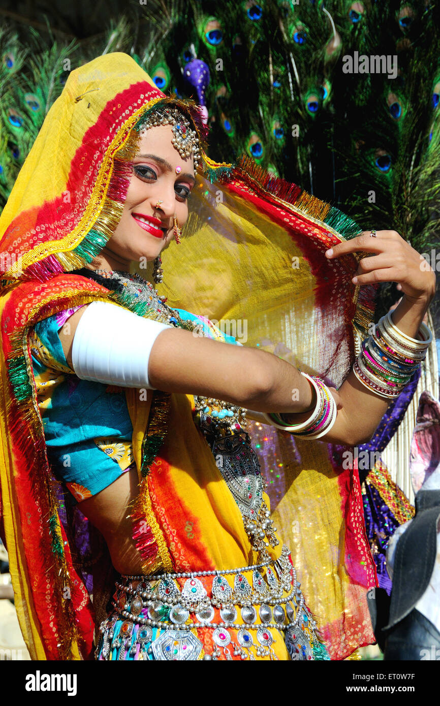 Woman wearing rajasthani traditional jewellery and costume Stock Photo