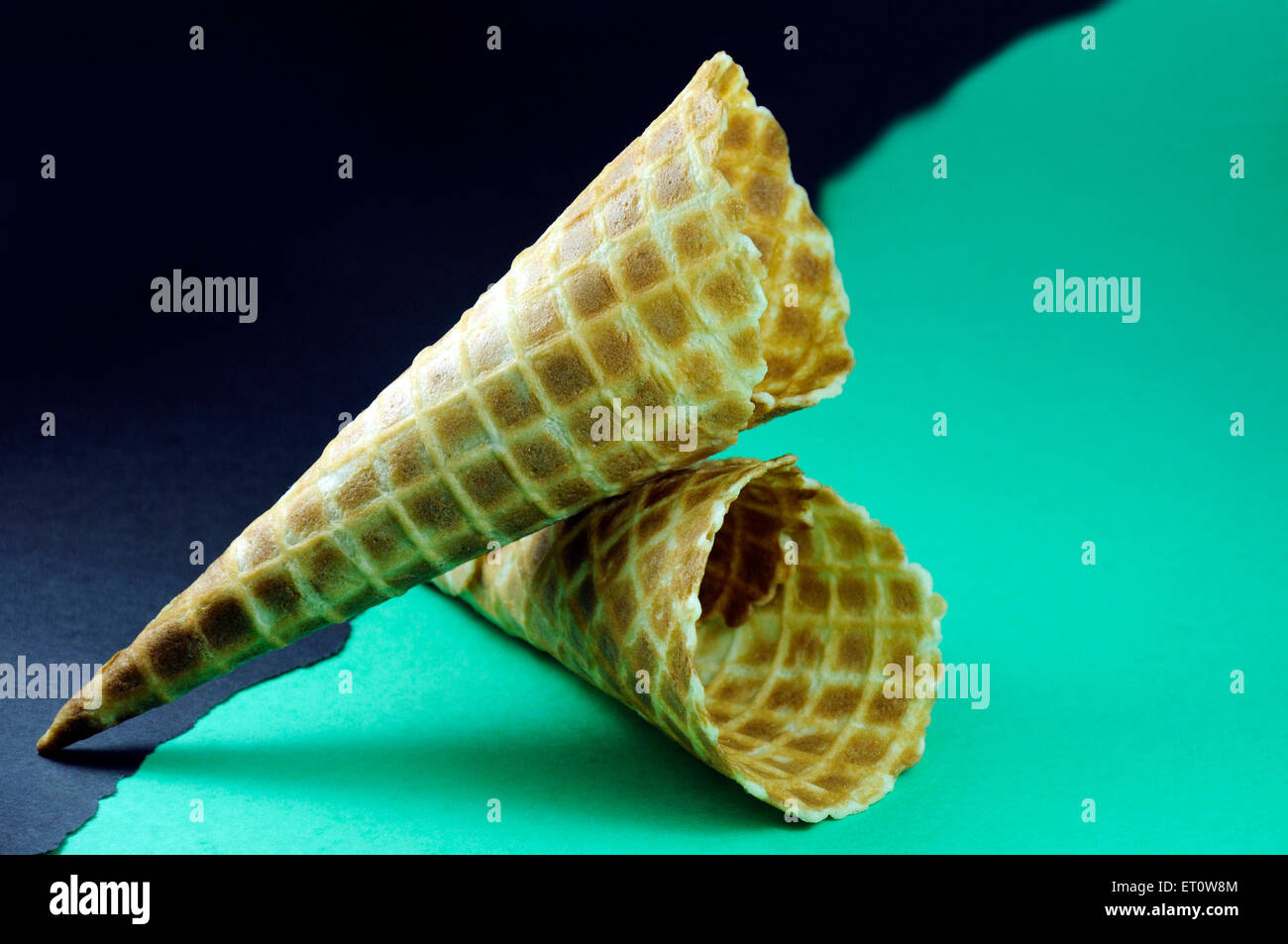 Empty sugar waffle cone India Asia Stock Photo