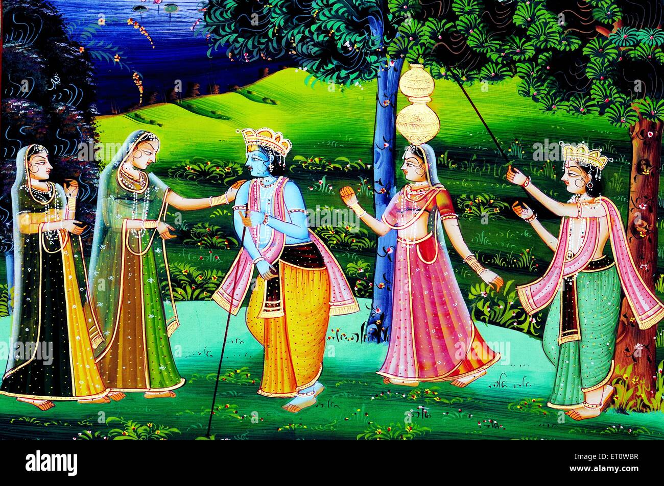 Painting of lord krishna and sudama playing with women ; India Stock Photo  - Alamy