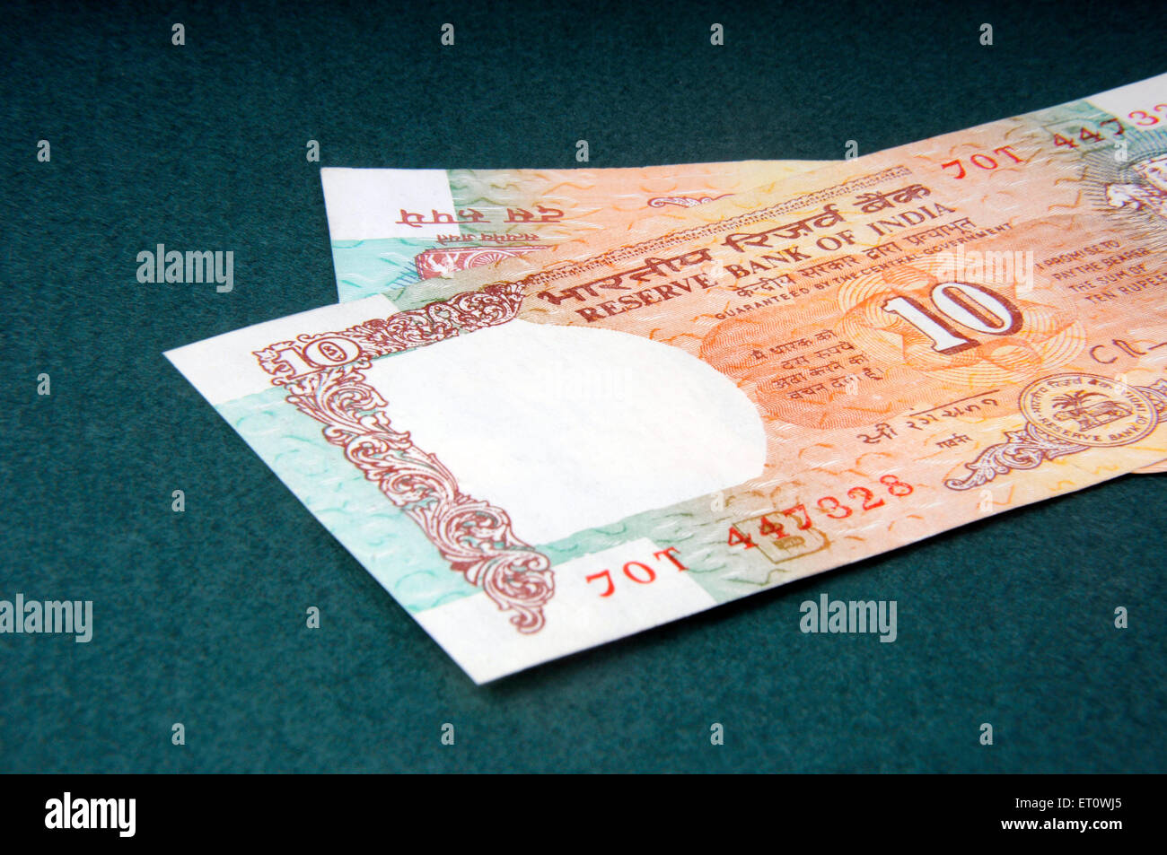 concept of Indian currency ten rupee notes Stock Photo