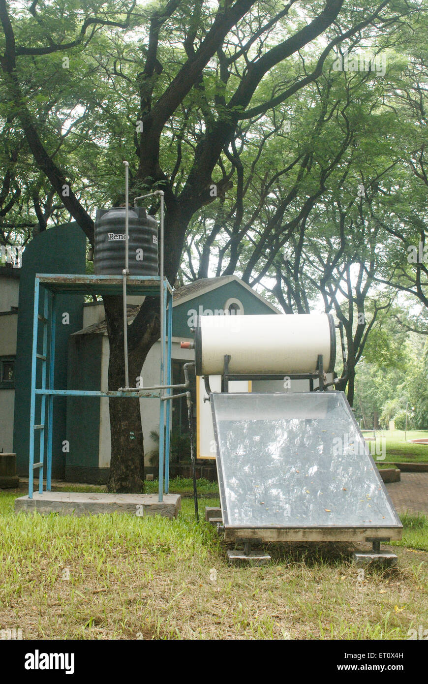 Unconventional power ; solar water heating system at Peshawe energy park ; Pune ; Maharashtra ; India Stock Photo