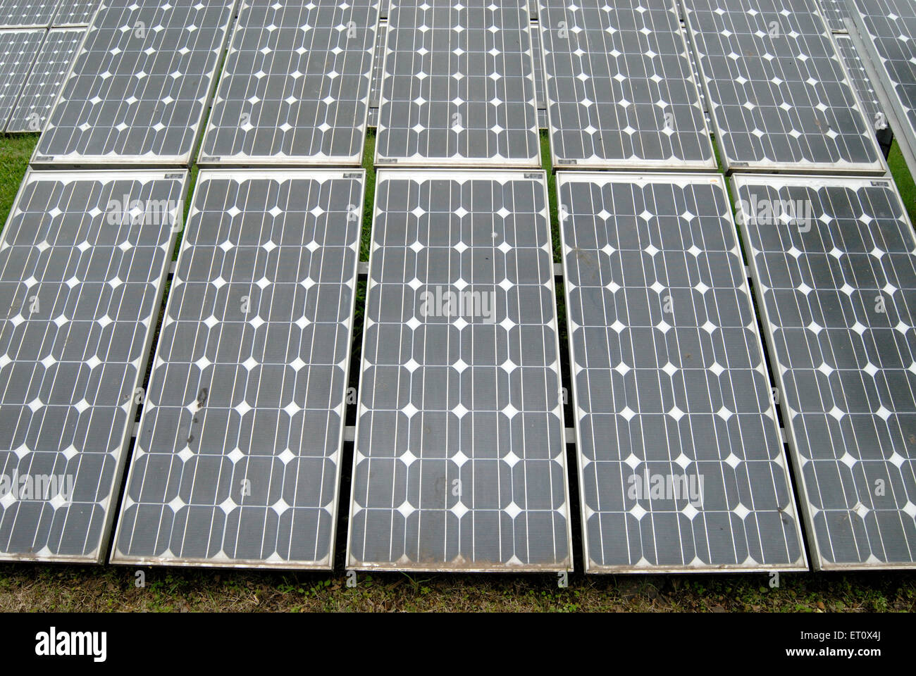 Unconventional power ; solar energy ; Photovoltaic cells at Peshawe energy park ; Pune ; Maharashtra ; India Stock Photo