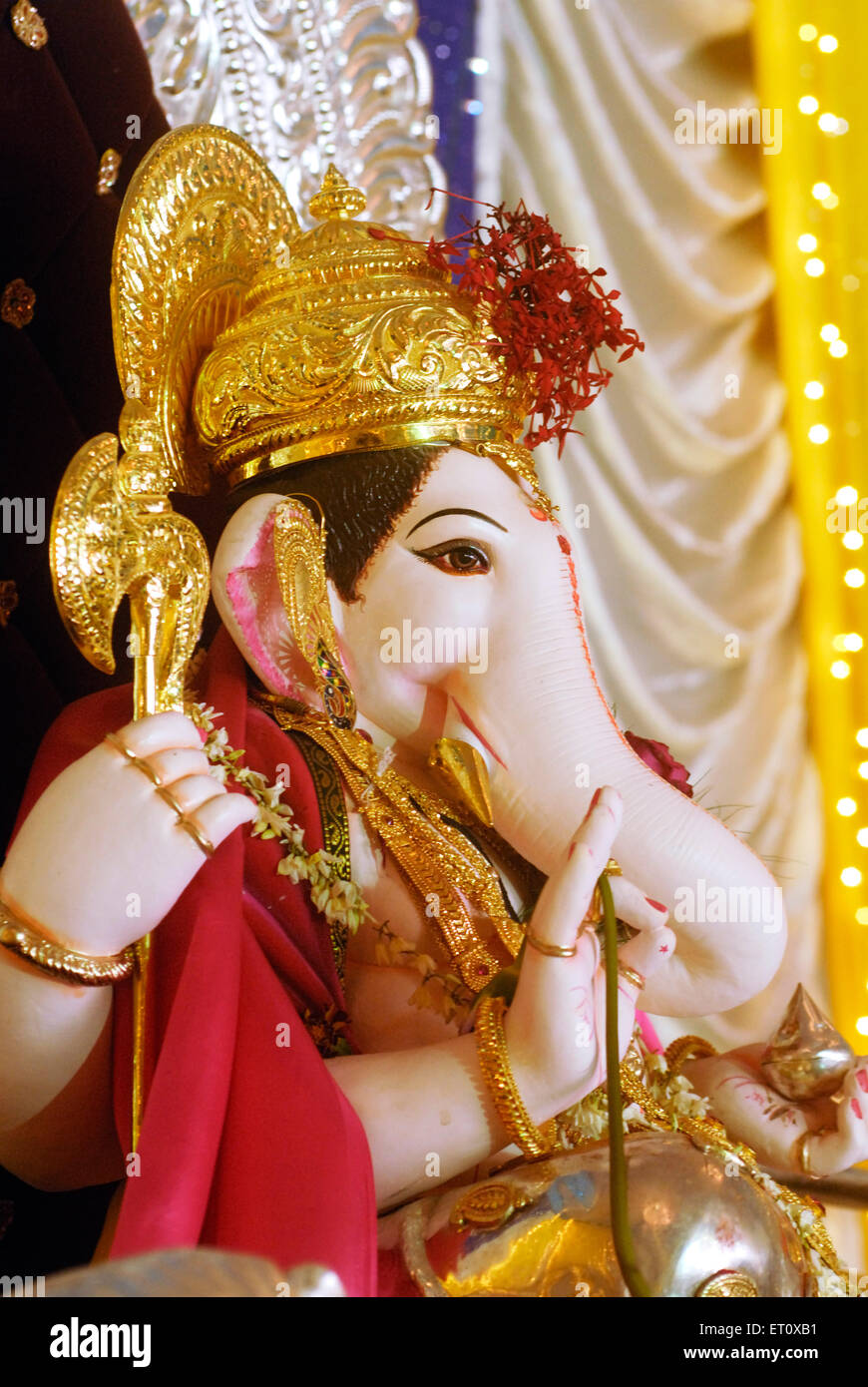 Idol of lord Ganesh elephant headed god ; Ganapati festival ; Kasba Peth first in honour at Pune ; Maharashtra ; India Stock Photo