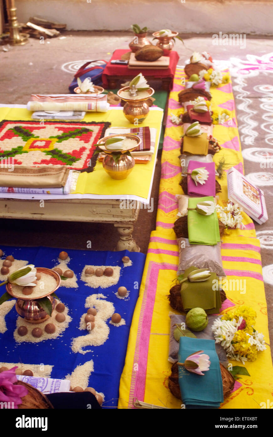 Navagraha puja arrangement, nine planet worship, Ganapati festival, Mandai, Pune, Maharashtra, India Stock Photo