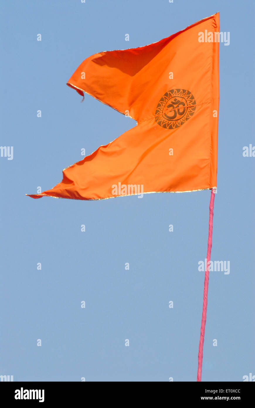 Saffron color flag, Hindu religion flag, om holy symbol printed flag, Bombay, Mumbai, Maharashtra, India Stock Photo