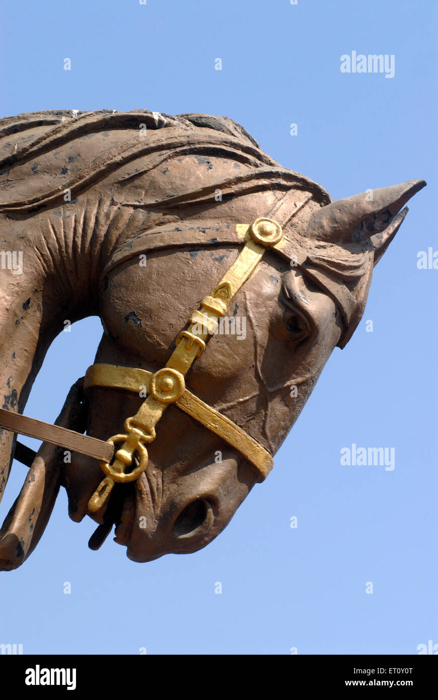Head of horse with rein ; bronze statue at Masunda lake or Talao Pali ; Thane ; Maharashtra ; India Stock Photo