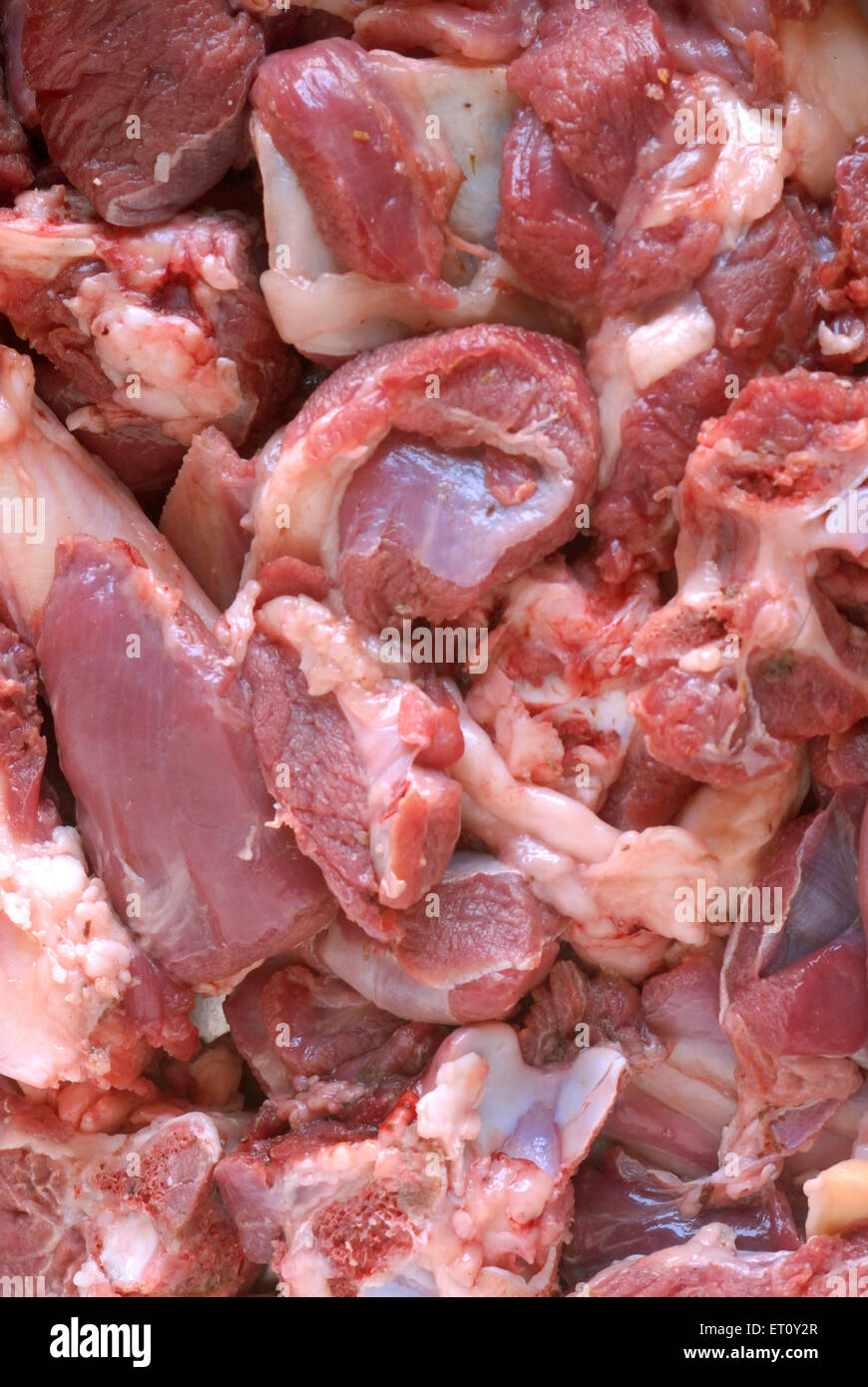 Raw mutton of goat ; red meat ; celebrating Bakri Id ; Borivali ; Bombay Mumbai ; Maharashtra ; India Stock Photo