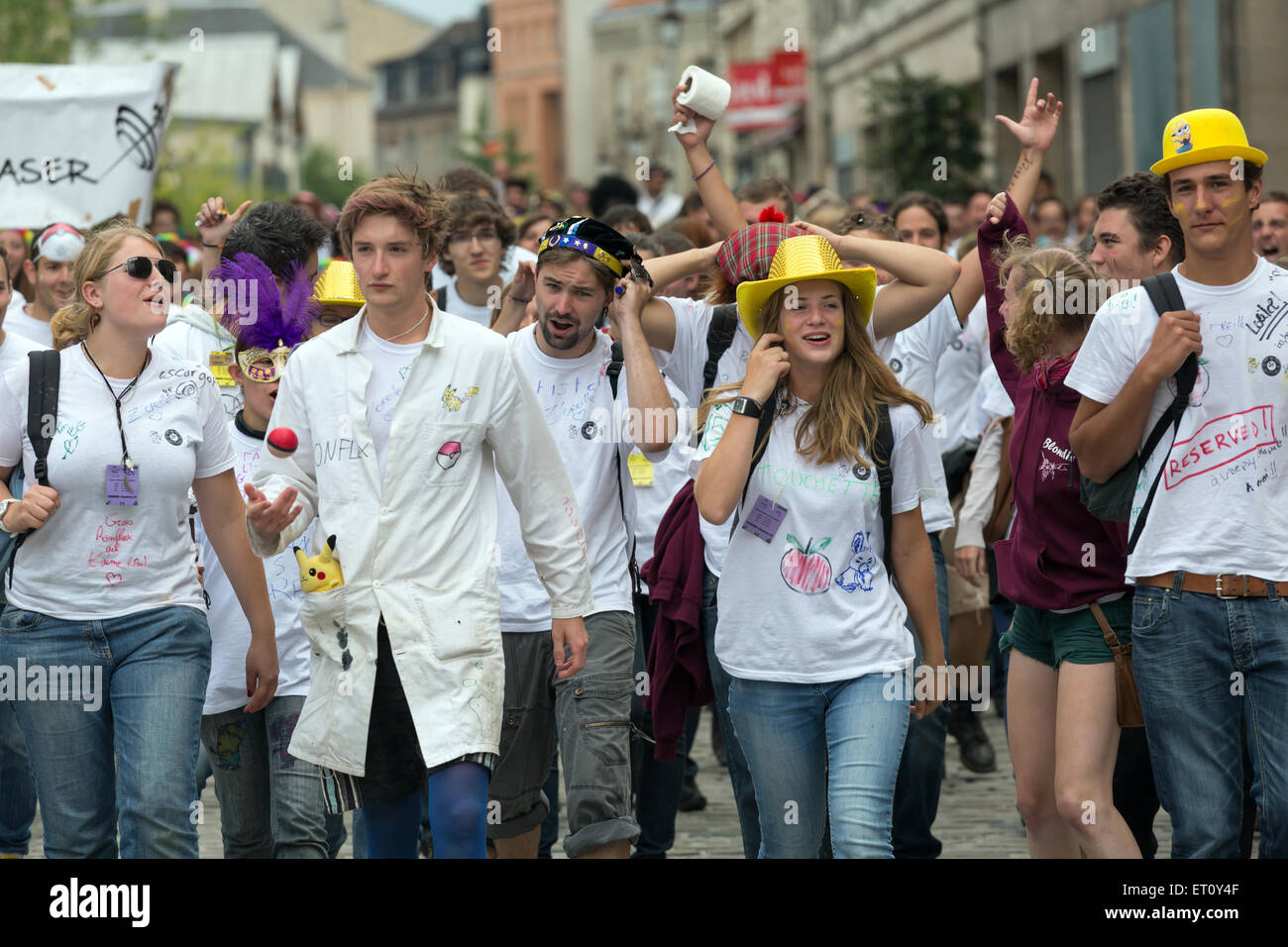 Reims, France, students celebrate the freshmen with the Journee de parrainage Stock Photo