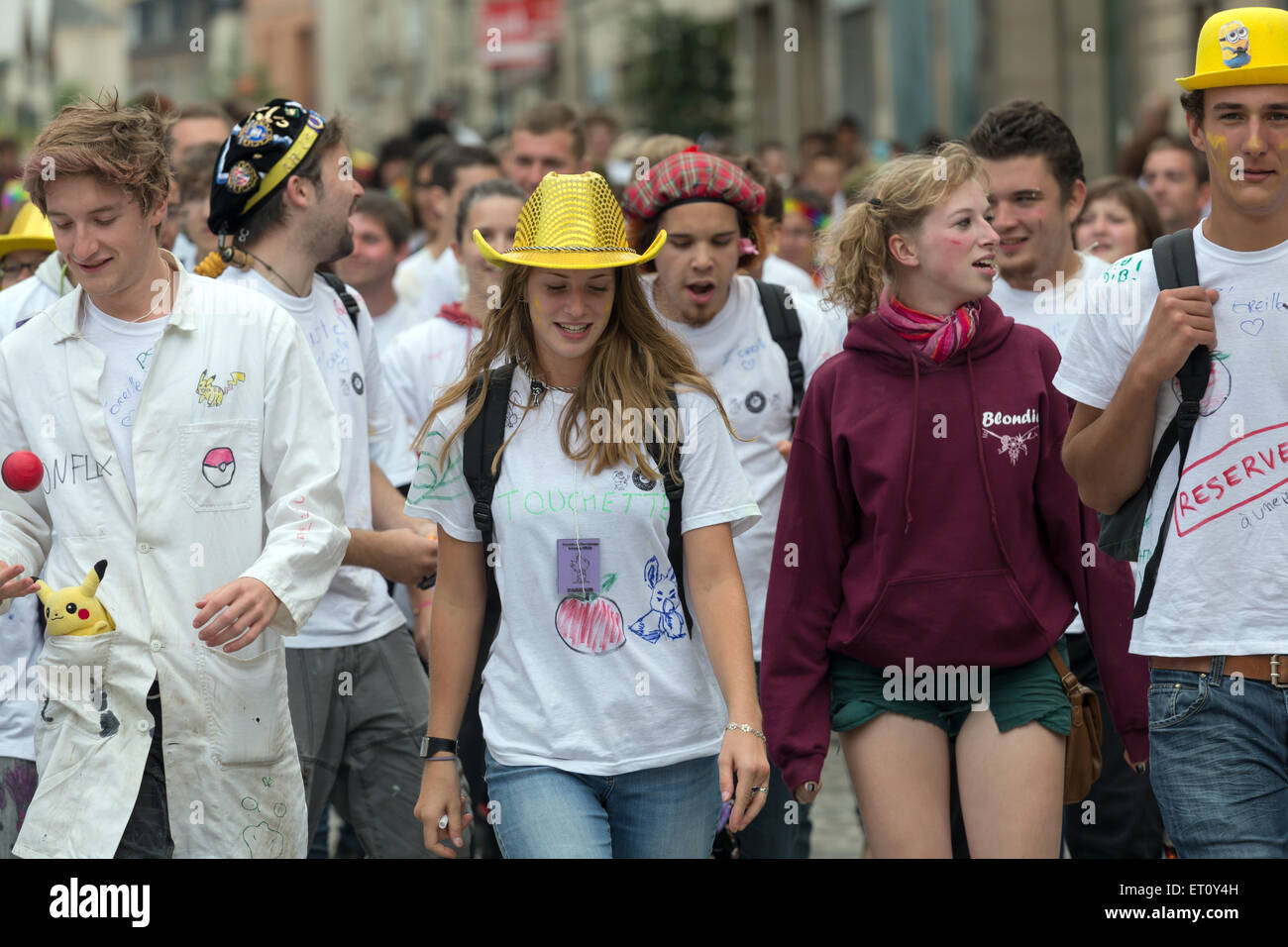 Reims, France, students celebrate the freshmen with the Journee de parrainage Stock Photo