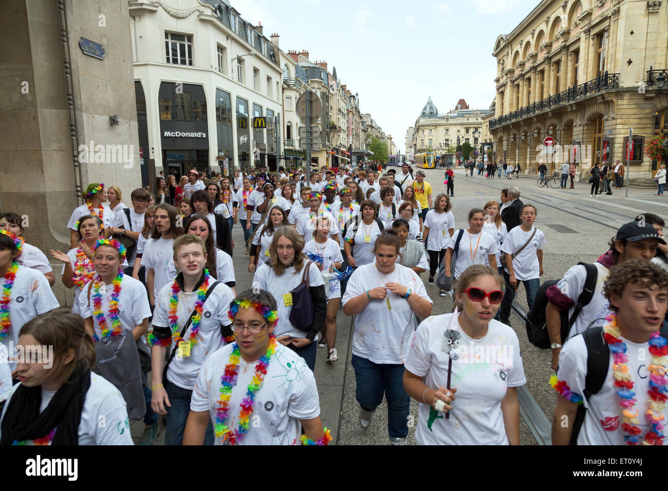 Reims, France, students celebrate the freshmen with the Journee de parrainage Stock Photo