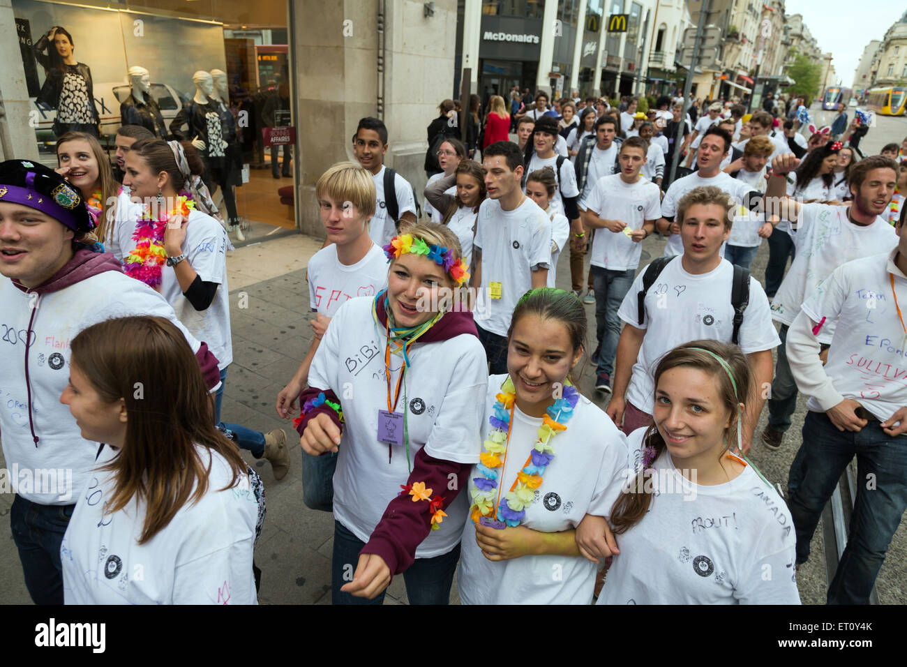Reims, France, students celebrate the freshmen with the Journee de parrainage Stock Photo