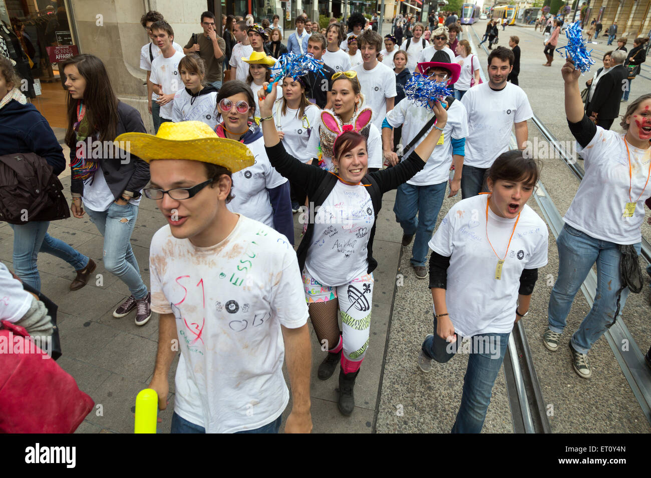 Reims, France, students celebrate the freshmen with the Journee de parrainage Stock Photo