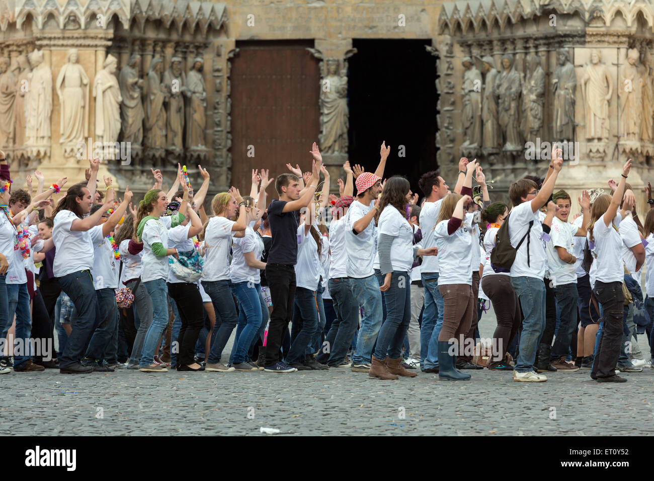 Reims, France, students celebrate the freshmen with the Journee de parrainage Stock Photo