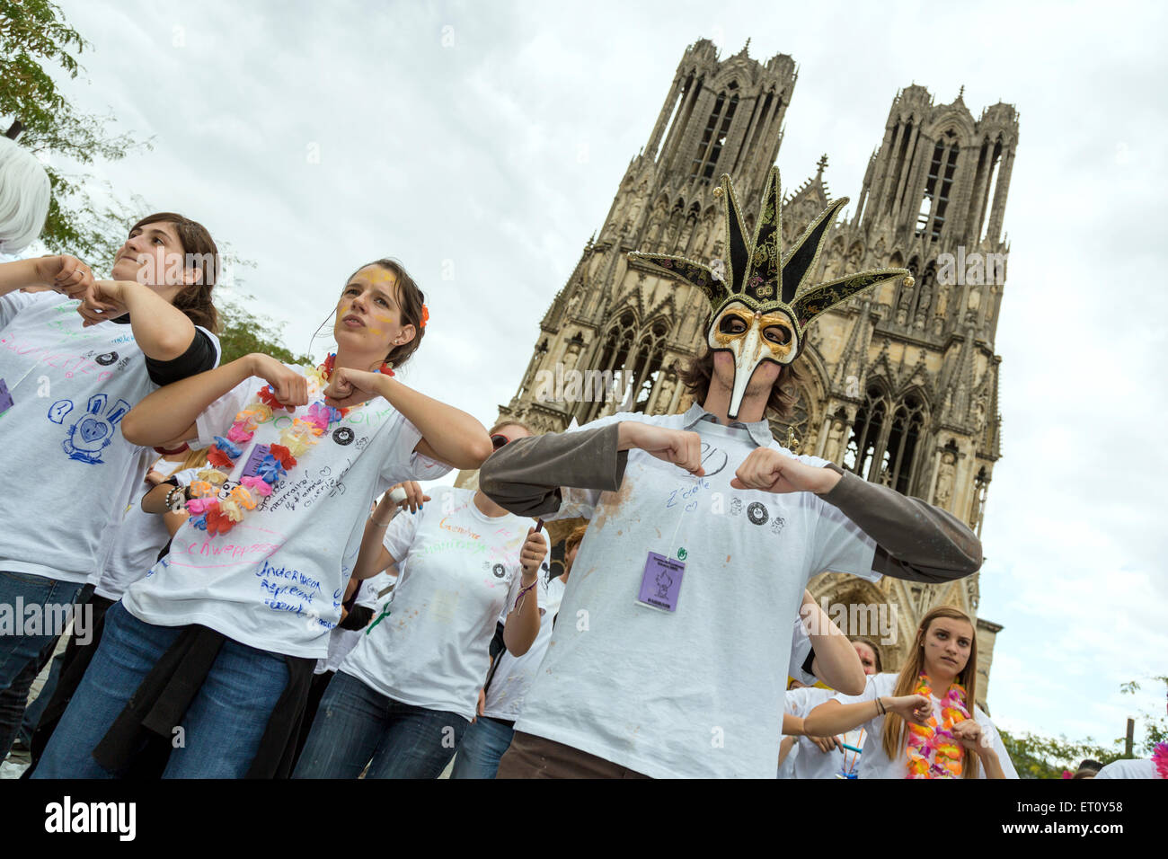 Reims, France, students celebrate the freshmen with the Journee de parrainage Stock Photo