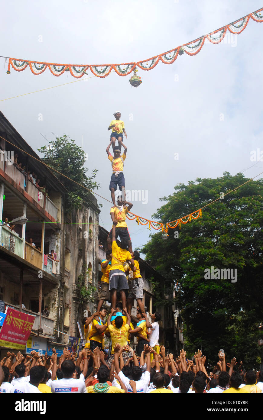 Human pyramid trying to break dahi handi on janmashtami ...