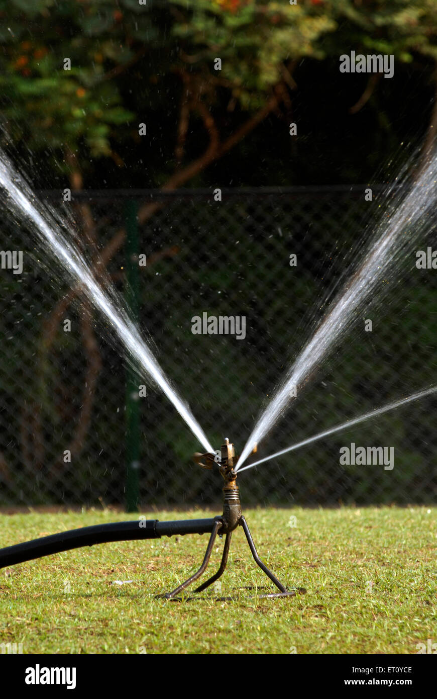 Water sprinkler with rotary nozzle at Saras Baug ; Pune ; Maharashtra ; India Stock Photo