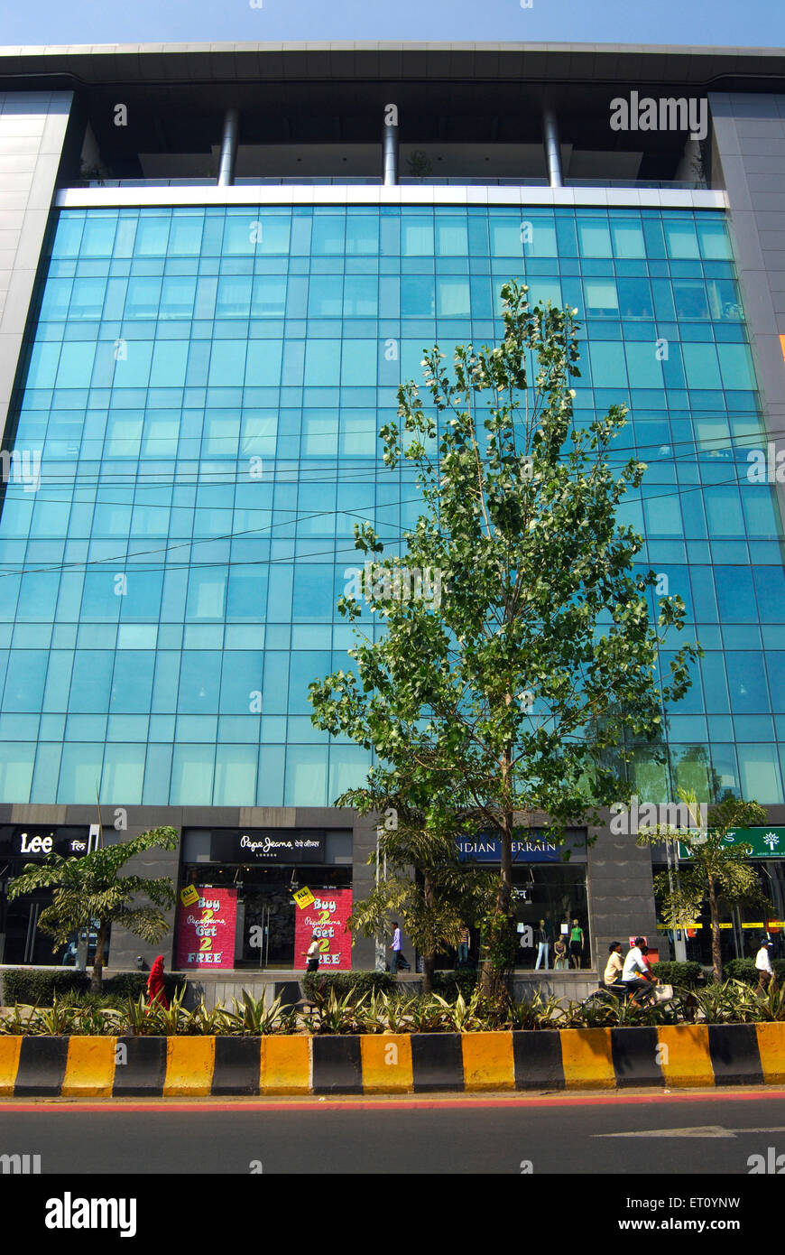 Glass panels of modern building of International Convention Centre at Ganeshkhind road ; Pune ; Maharashtra ; India Stock Photo