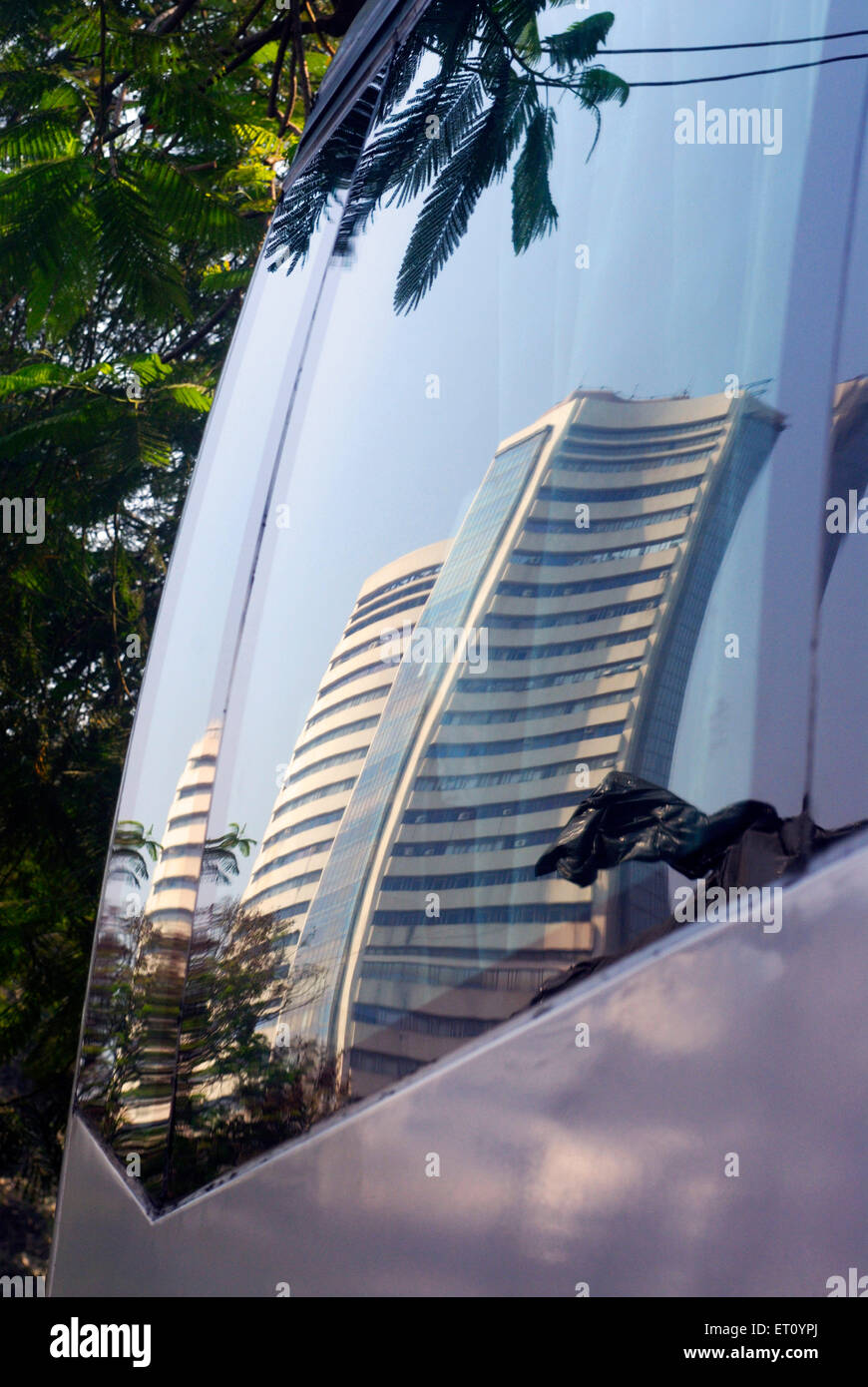 BSE, Bombay Stock Exchange building reflection, Kala Ghoda, Bombay, Mumbai, Maharashtra, India Stock Photo