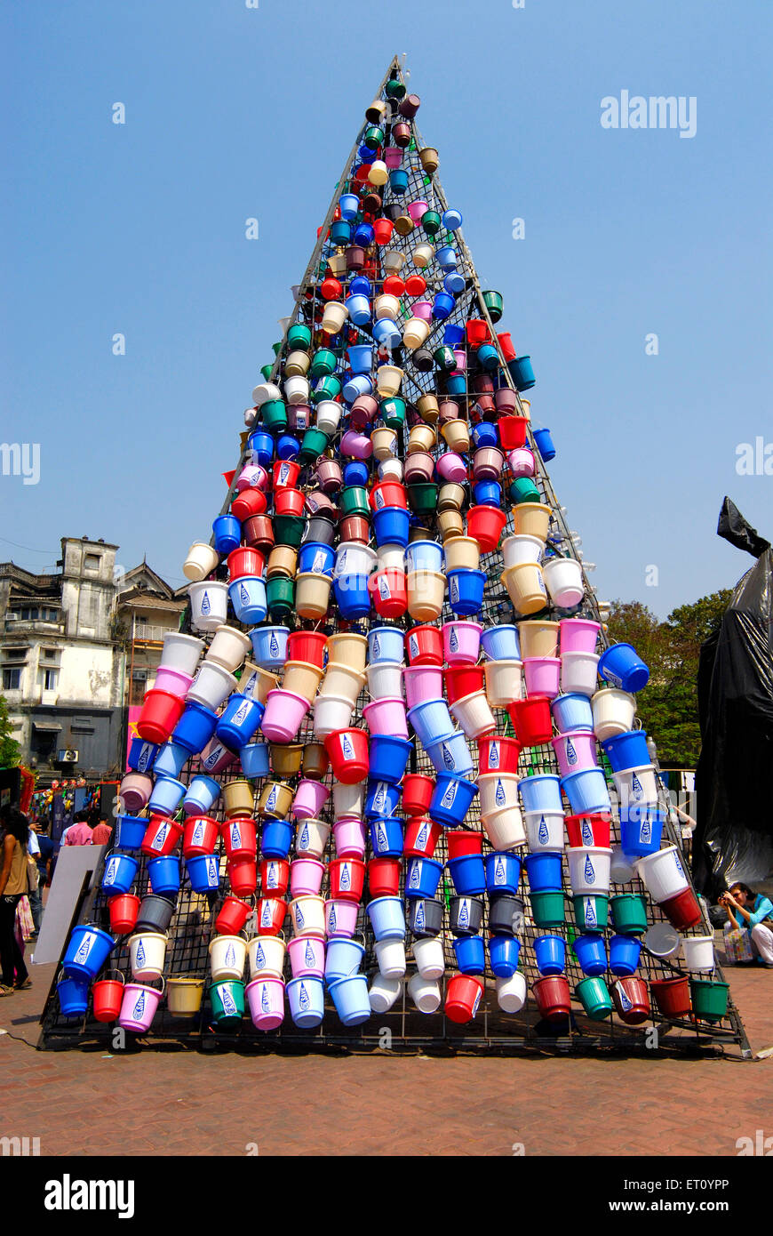 Plastic buckets sculpture, Kala Ghoda, art festival, Bombay, Mumbai, Maharashtra, India Stock Photo