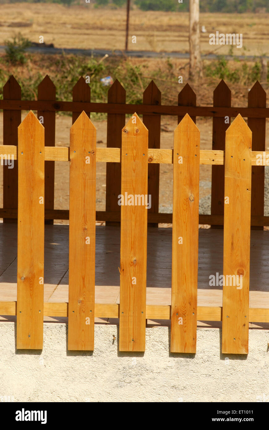 Railing of wooden strips Stock Photo