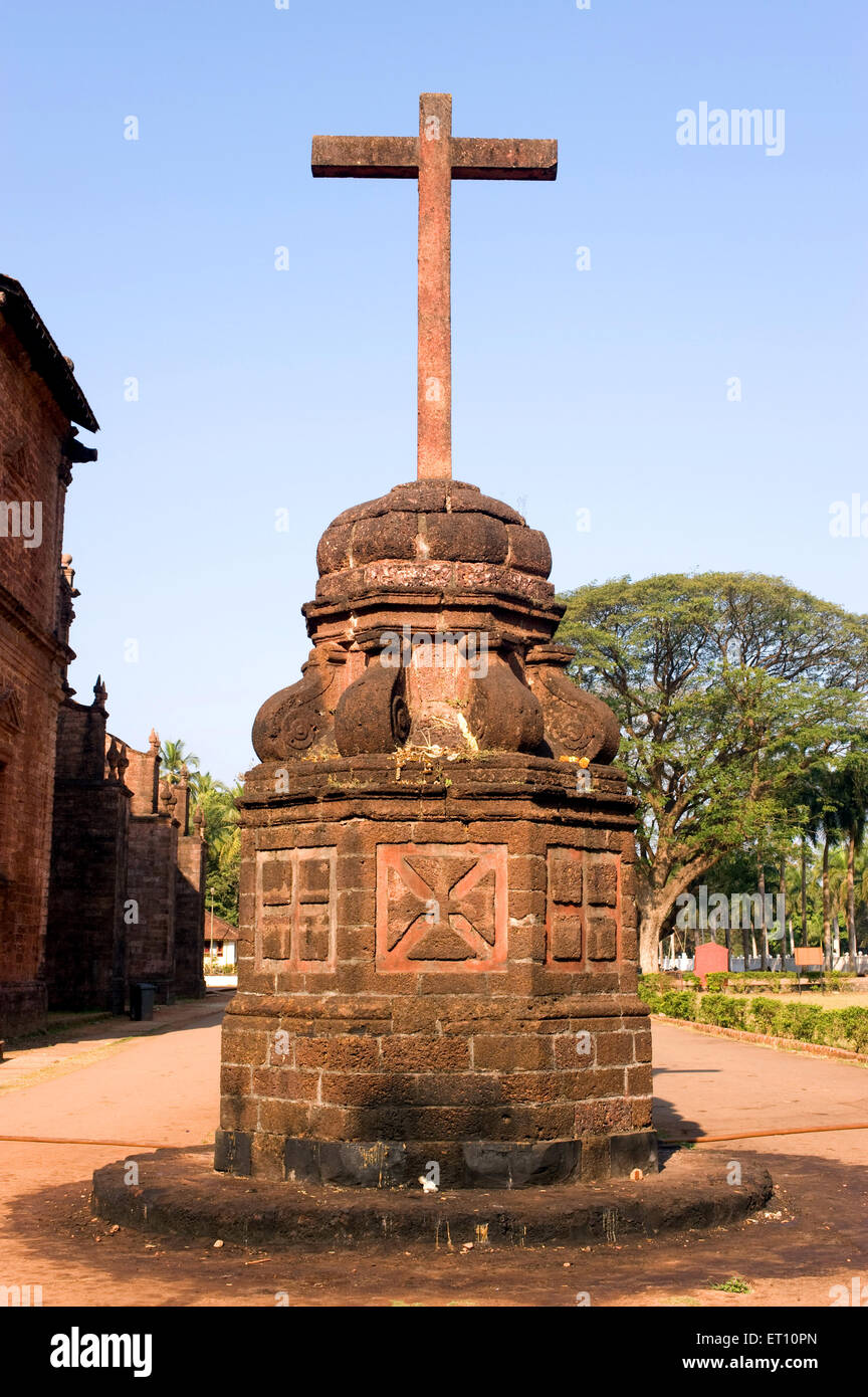Huge cross erected on structure at basilica of bom jesus at velha ; Goa ; India Stock Photo