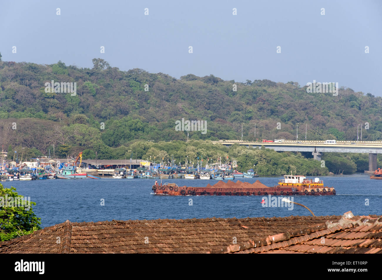Nehru Bridge Barge in Mondovi River Panjim Goa India Asia 2011 Stock Photo