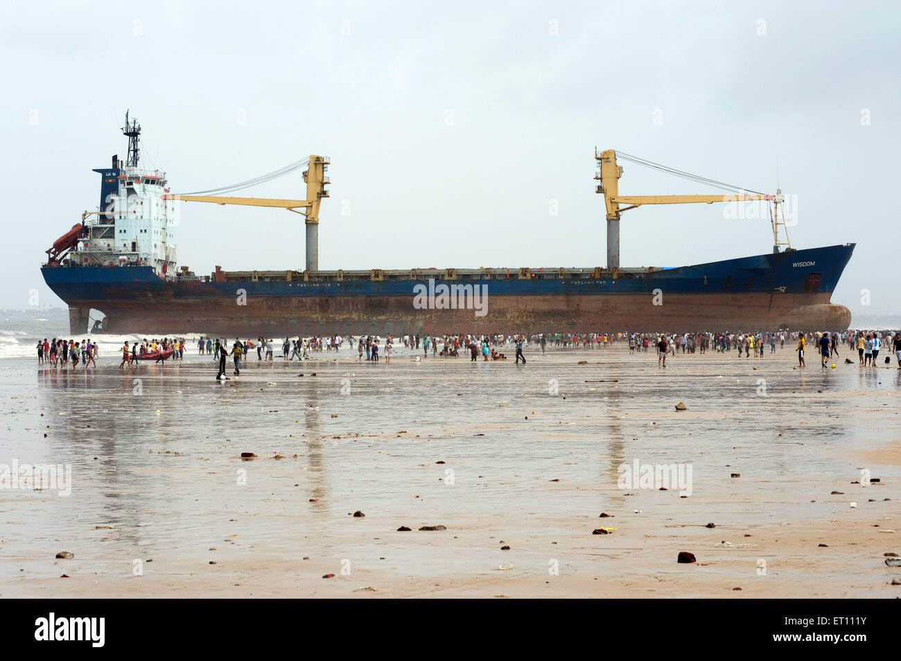 Wisdom the major cargo ship came at Juhu Beach Mumbai India Asia Stock Photo