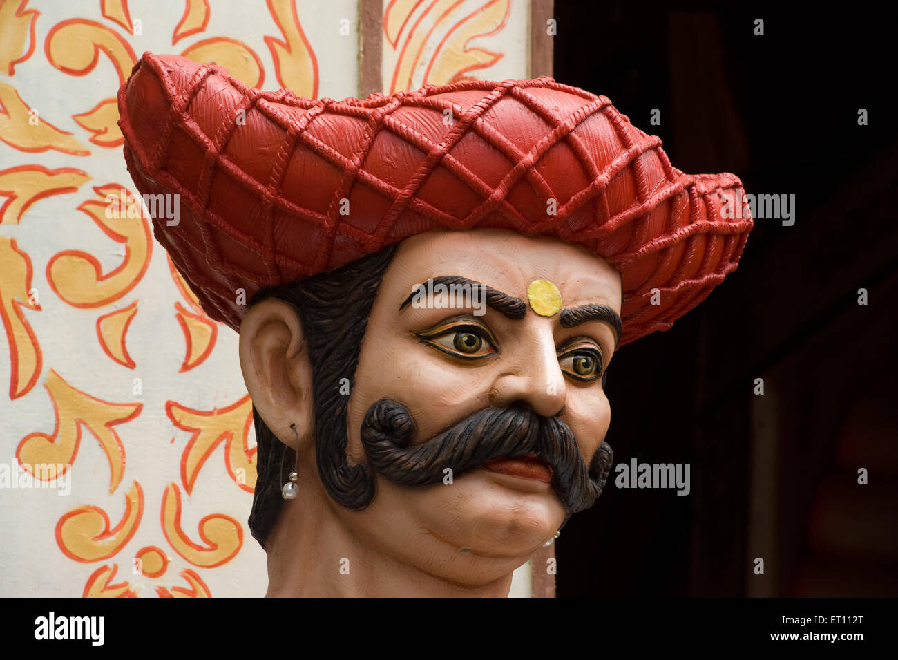 Statue of Maharashtrian soldier wearing traditional turban at Pune Maharashtra India Asia Stock Photo