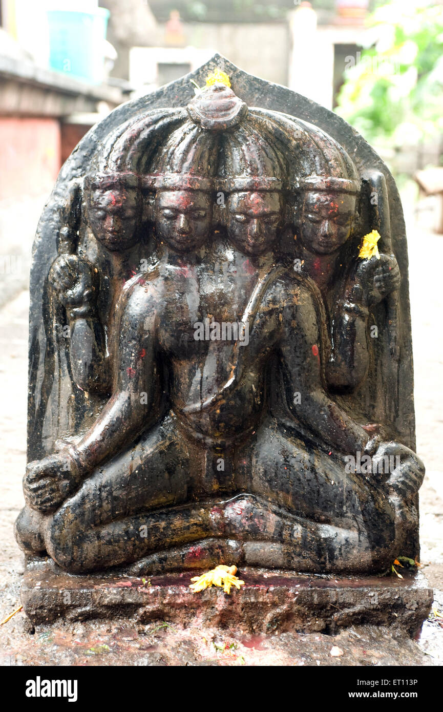 Lord Brahma idol sculpture Creator of Universe in temple at Pune Maharashtra India Asia Stock Photo