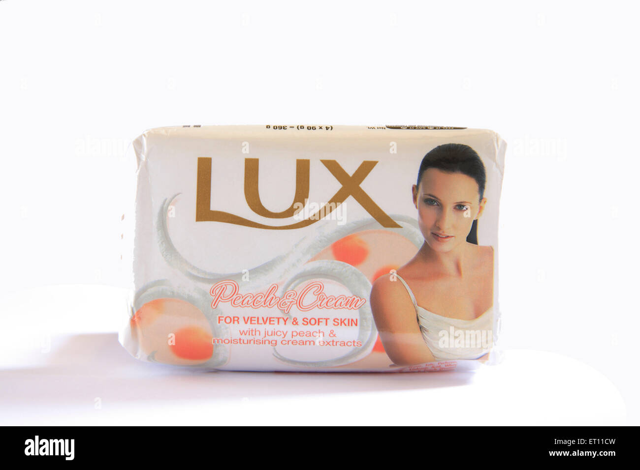 Toilet soap lux for velvety and soft skin on white background Stock Photo