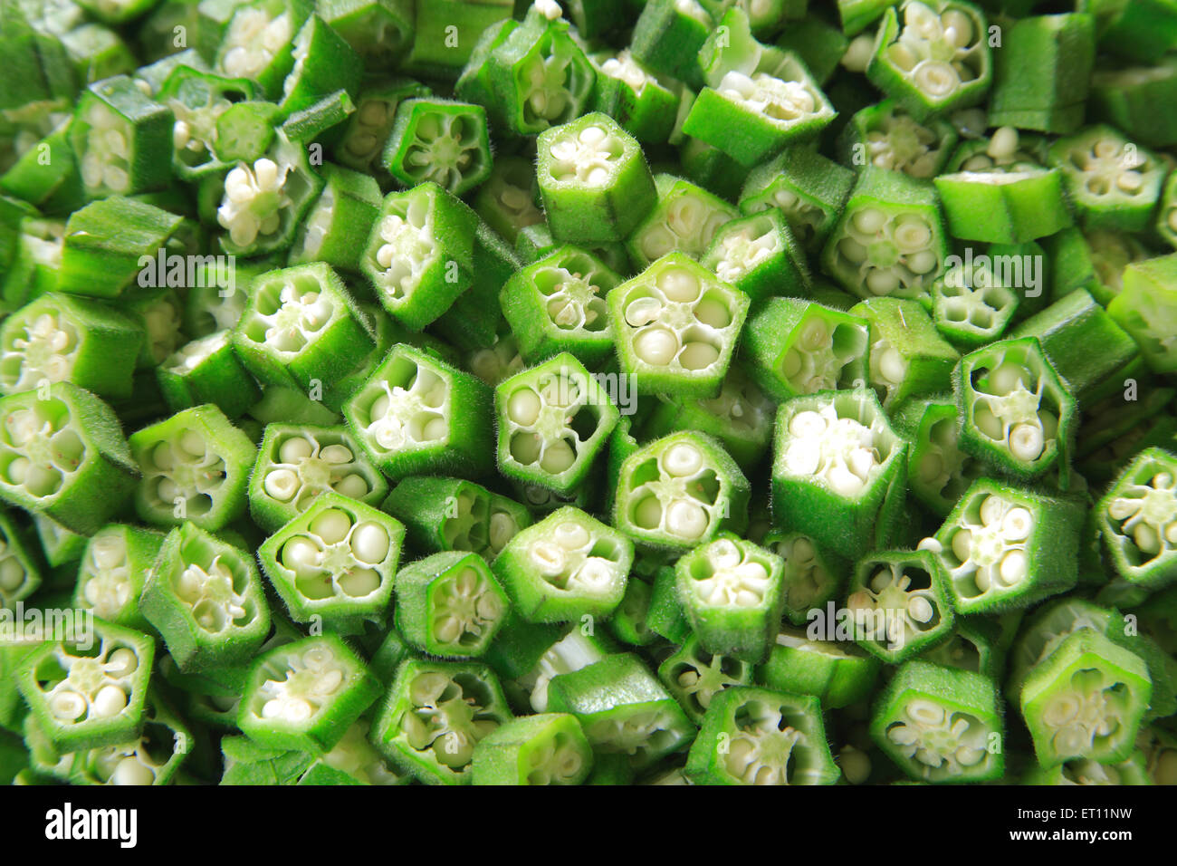 Green vegetable ; bhindi ladies finger okra hibiscus esculentus Stock Photo