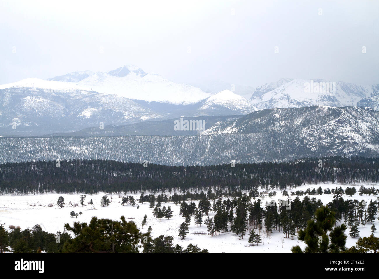 Snow storm advancing over the Rocky Mountains in Colorado, USA. Stock Photo